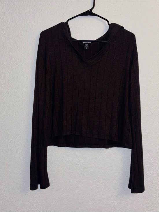 Athleta Tops - Athleta Black Ribbed V-Neck Hooded Cropped Sweatshirt